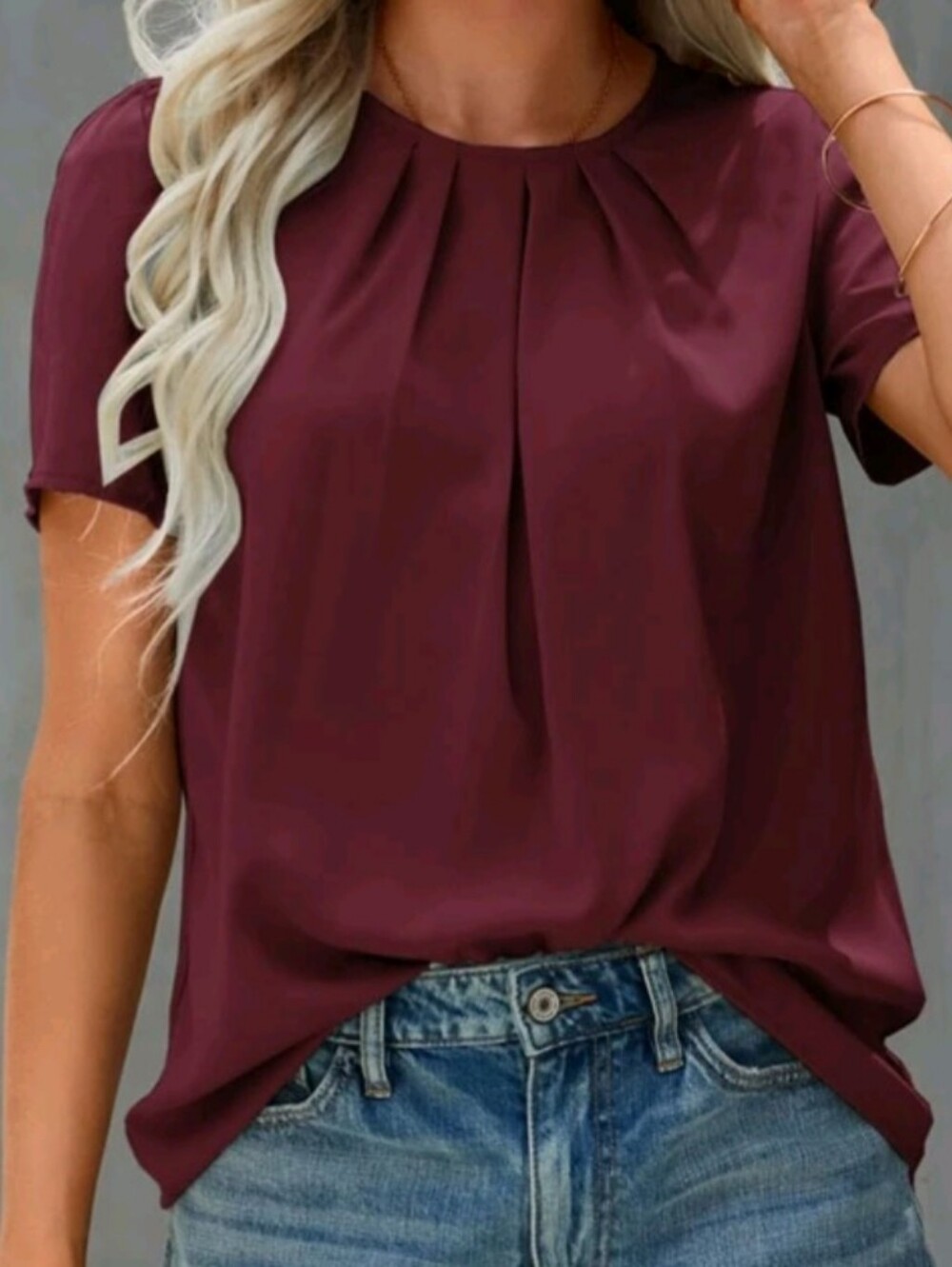 Elegant Burgundy Pleated Top Modest  Sophisticated Office Work Corporate Classy
